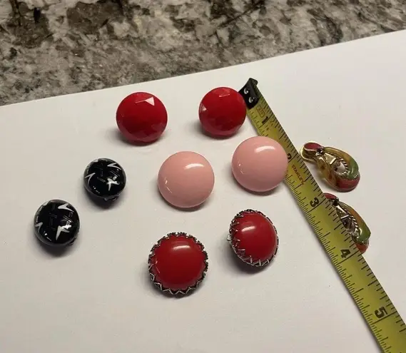 Lot of 5 Vintage /Modern Costume Earrings Clip On Screw On Pink Red Black Etc
