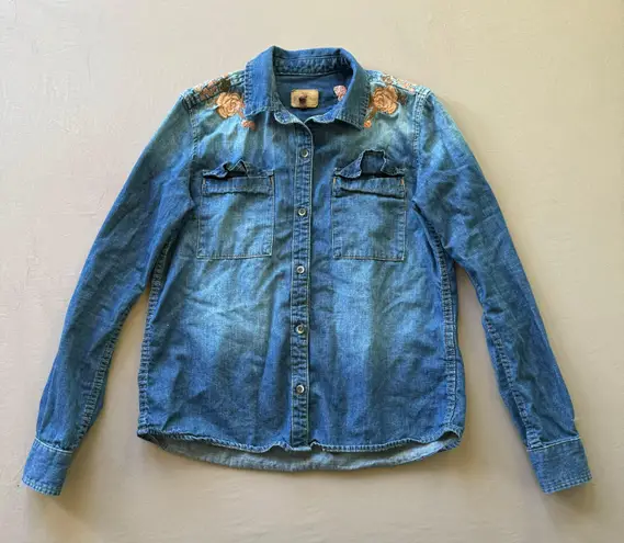 Driftwood “Penny” Floral Embroidered Denim Shirt
