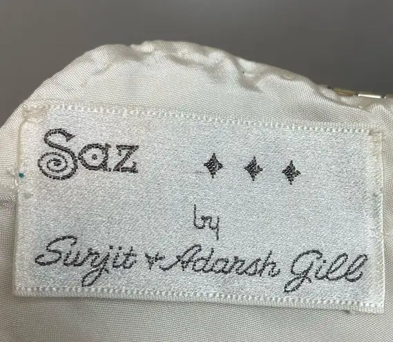 Vintage 1970s Beaded Dress Silk Couture Jacket Lace Elegant Navy White Scalloped Size 14