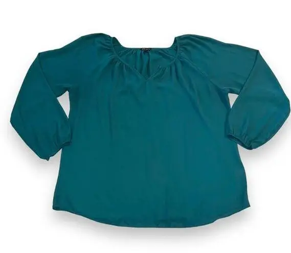Sami & Jo Womens Blouse Top Shirt Green Pullover Balloon Sleeve V Neck XL