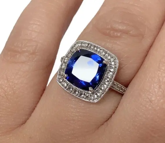 14K 14KT Karat Blue Sapphire White Gold Women’s Ring Sz 6.75