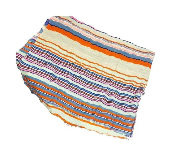 Woven Cotton Scarf Blue Pink Orange Rainbow Stripe Shawl Wrap Super Soft Boho