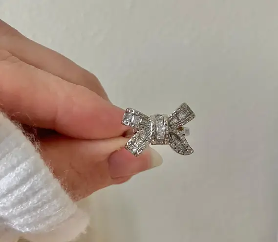 Boutique Silver Rhinestone Bow Glam Ring Girlhoodcore Coquette Femme Platinum Sparkly Jewelry