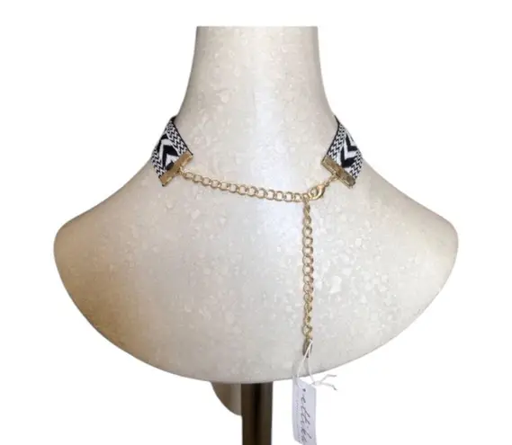 Ettika NWT Boho Chic Black and White Print with Gemstones Trendy Choker Necklace