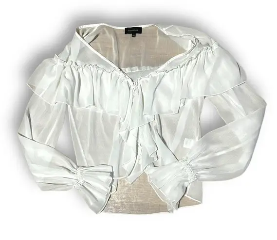 Majorelle Mariel Blouse White Ruffle Long Sleeve Chiffon Vneck Top Sz XXS