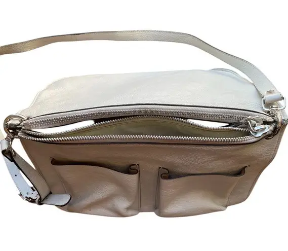 Marni Bandolier Crossbody Bag Gray Leather Silvertone Hardware Zip Top Messenger