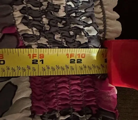 Analili Pink Gray White Geometric Pattern Sheer Blouse W Tassels adjustable SZ S