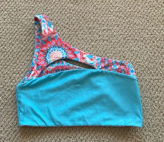 Wolven Amalfi Four Way One Shoulder Top XS Blue Pink Pattern Stretch Like New