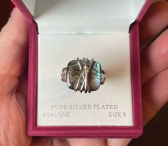 Silver Sparkle Allure Green Abalone Ring Size 9