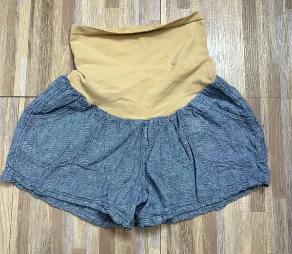 Motherhood Maternity Cotton Blue Shorts with Tummy Panel, Size Large