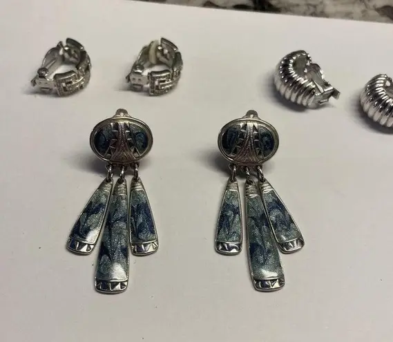 Lot Of 3 Silver Tone Costume Earrings Screw On Clip