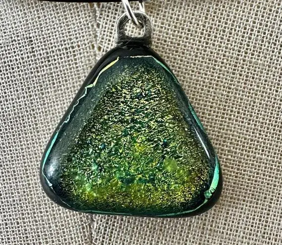 Dichroic Glass Triangle Pendant Necklace on Black Wire Cord