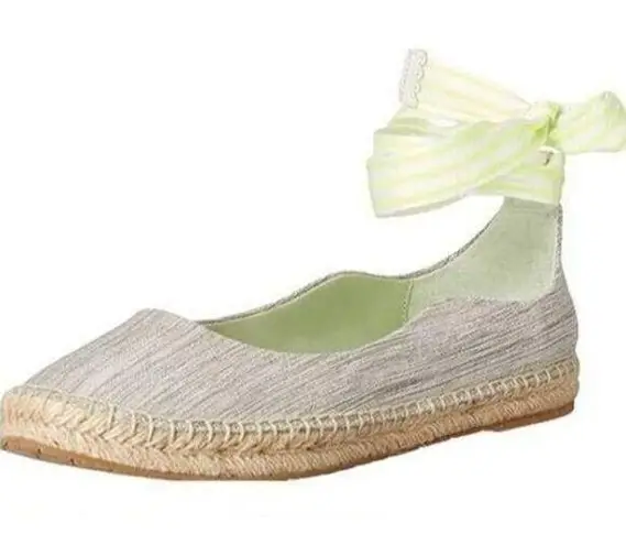 Zac Posen Women's Vinca Ankle Strap Espadrille Leather Gray Green Size 6