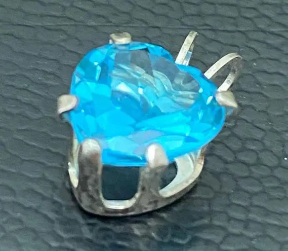 Sterling Silver Vintage 925 Blue Topaz CZ Cubic Zirconia Heart Pendant 1.3g