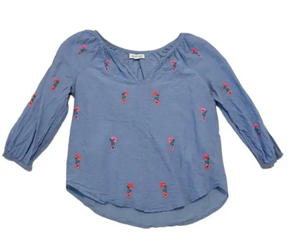 Velvet by Graham Spencer Martha neon floral embroidered blouse XS TB 4707 Blue