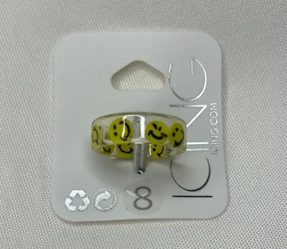 Icing Clear Yellow Happy Face Print Resin Ring Size 8
