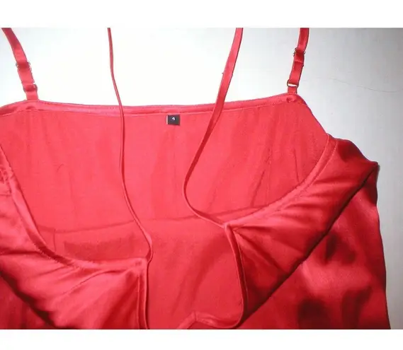 New Designer Worth New York Silk Red Chemise Night Gown 4 Womens Babydoll Adjust