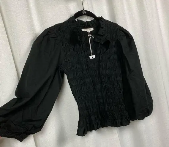 Love The Label Anthropologie Black Smocked Puff Sleeve Blouse Sz.S NWT