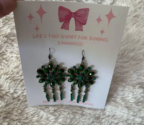 Emerald Green Floral Earrings