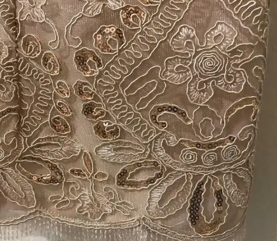 Women’s Blazer Top Embroidered Sequin Beige Lined Fits 1X/2X.
