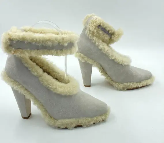 Chloé Chloe Womens Ethereal Pump Shearling-Trimmed Suede Pumps Ankle Strap Size 5.5