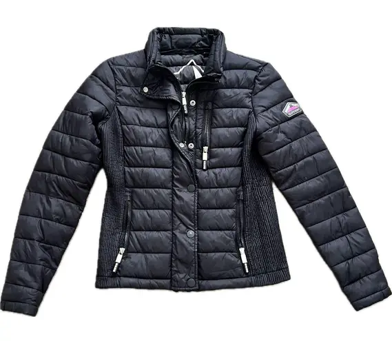 Superdry Original Fuji Black Puffer Jacket Womans Size US 6 Double Zipper