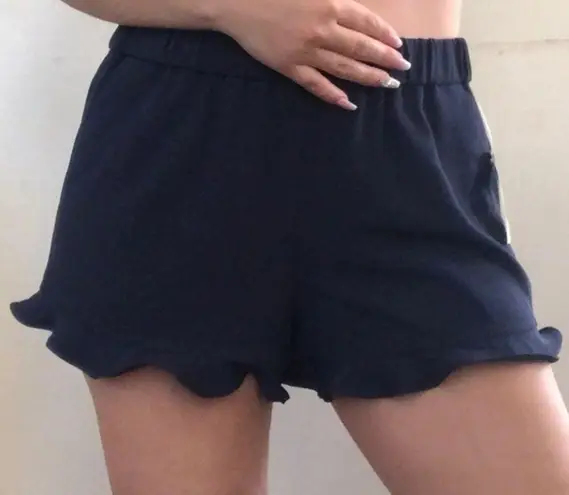 Maison Jules New Navy Blue Stretch Ruffle Shorts