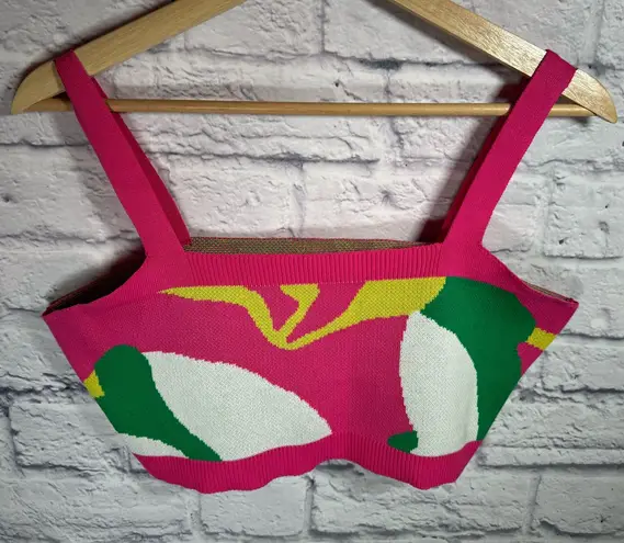 None Color Block Knit Cropped Tank Top | Size Large Pink/multi-color shirt