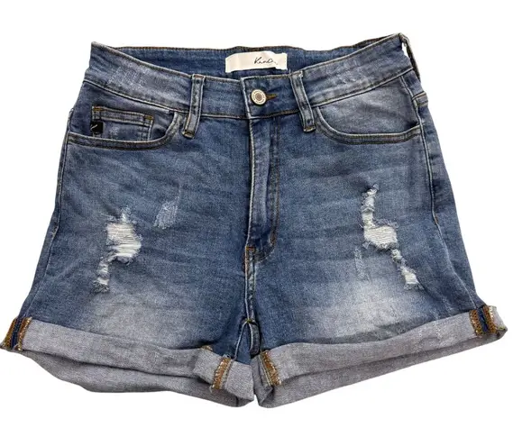 KanCan Denim Shorts Womens 7/27 Distressed Blue Jean Cuffed Stretch Grunge Faded