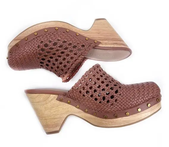 Veronica Beard NEW  Hardie Woven Leather Clogs Hazelwood Brown 8 Boho Earthy