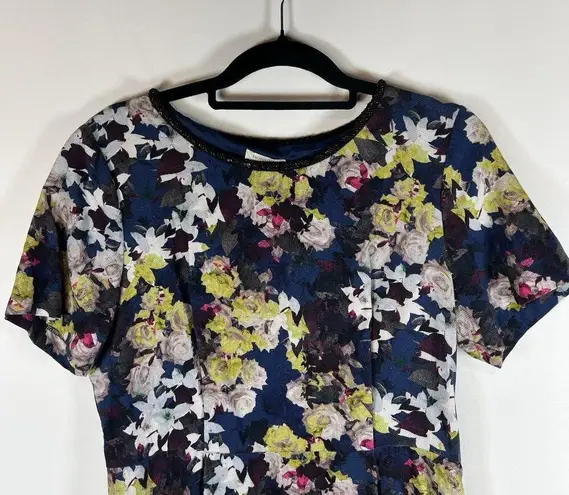 Monsoon Women's Midi Dress Size 10 Multi 100% Cotton A-Line Floral Beaded Collar