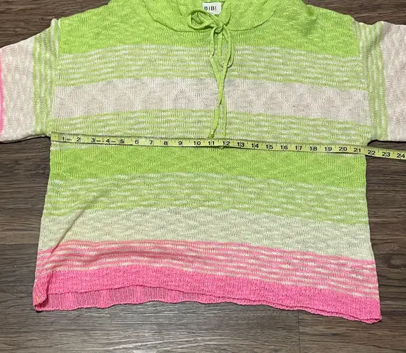 Bibi Rhyme Or Reason Lightweight Striped Hoodie Sweater Green Pink Size Medium