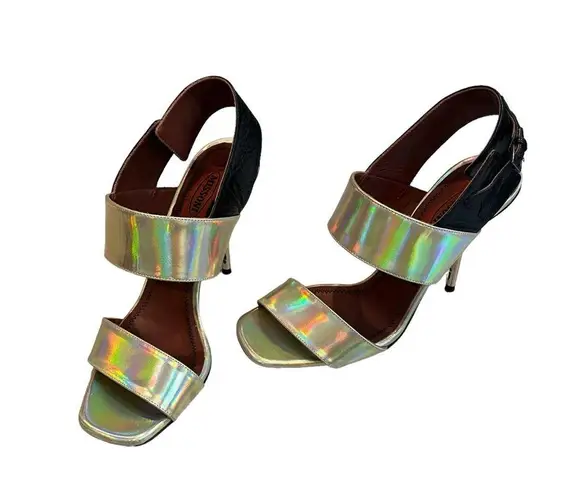 Missoni Shiny Gold with Black Buckle Slingback Sandals, Sz 37