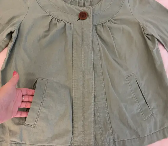 New Haven Supply Chino Sage Green Linen Blend Lagenlook Cropped Cardigan, size S