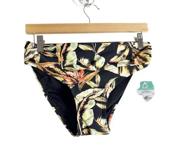 Sunsets Escape Retro Retreat Black Tropical Floral Print Foldover Bikini Bottoms Size M