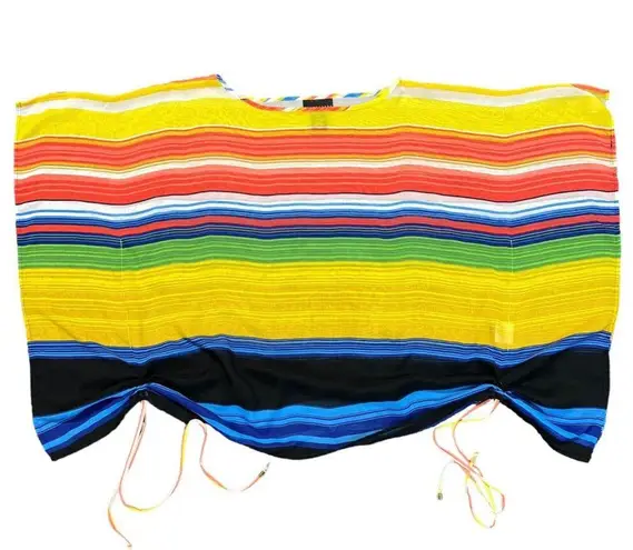 Apostrophe Womens Poncho Blouse Top Shirt Sheer Brightly Striped Pullover Medium