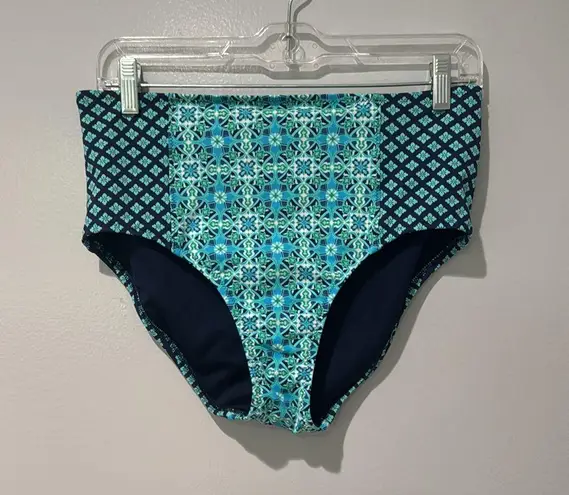 Lands' End Women's Bikini High Waist Blue Floral Print beach Vacation Travel Size 10