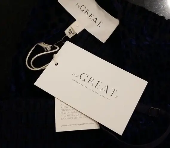 The Great ππ The Merry Dress ~ Navy Blue Velvet Burnout Polka Dot Midi M NWT