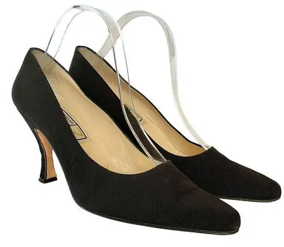 Todd Oldham Times Seven Vintage Black Faille Almond Toe Pumps Heels Size 8.5