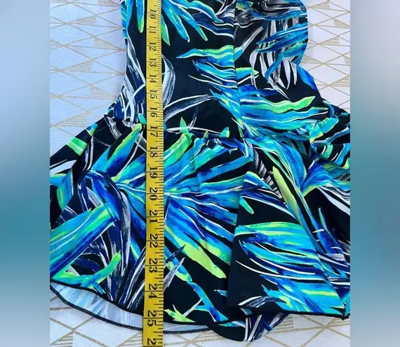 Azul NWT Blue and Green One Piece Flutter Skirt Swimsuit Tropical Print Size 8