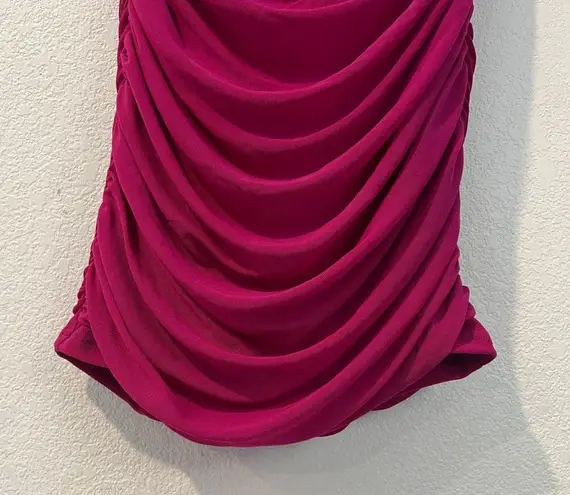 Privy Mesh Ruched Off The Shoulders Sweetheart Mini Dress In Berry Size S