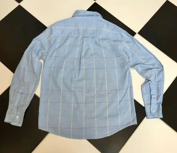 Vintage 80s 90s Plaid Button Down Shirt Light Blue Striped Excellent Quality szS - Image 2