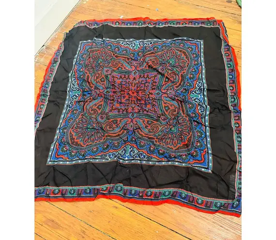 Amanda Smith Vintage Black Red Green Paisley Italy Rayon Scarf