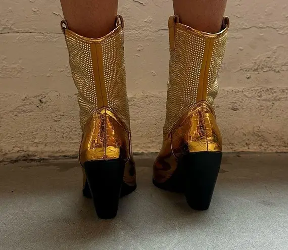 SheIn Brand New Gold Cowboy Ankle Booties with Rhinestone decal