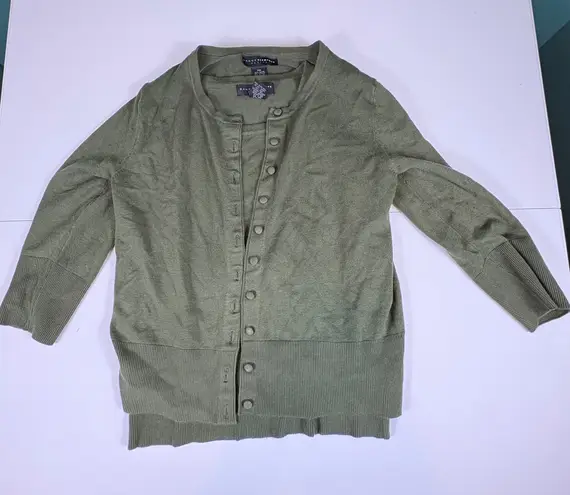 Grace Elements Petite Olive Green Button Down 3/4 Sleeve Cardigan Sweater