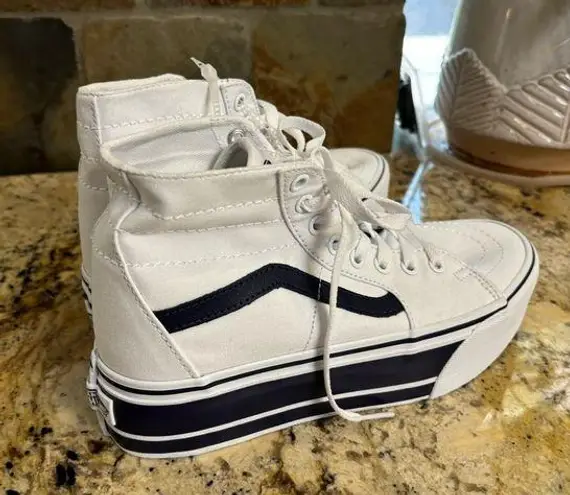 Vans  sk8-hi platform white/navy sz 9 NwOT