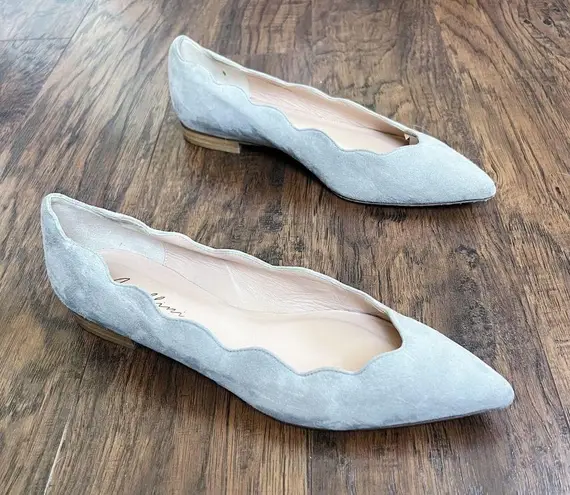 Avellini • Cora flats scalloped grey suede leather pointed toe low heel Gray Size 9