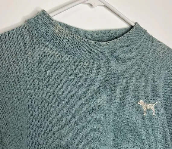 PINK - Victoria's Secret Victoria’s Secret Pink Sea-foam Green Terry Cloth Crew Sweater Sweatshirt