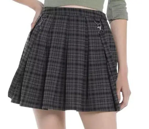 Hot Topic  Suspender Black & Gray Plaid Pleated Mini Skirt ~ Women's Size LARGE