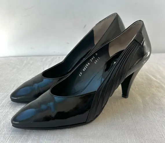 Pierre Cardin Vintage Black Patent Leather Heels Party Career Pumps Size 6.5